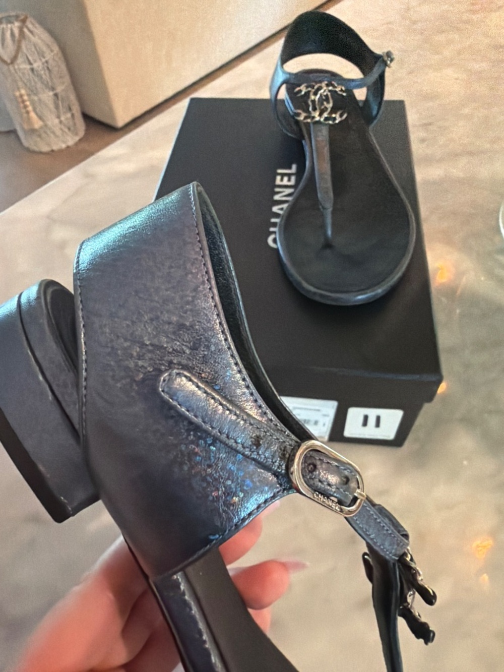 VINTAGE AUTHENTIC CHANEL THONG SANDALS - Picture 3 of 5